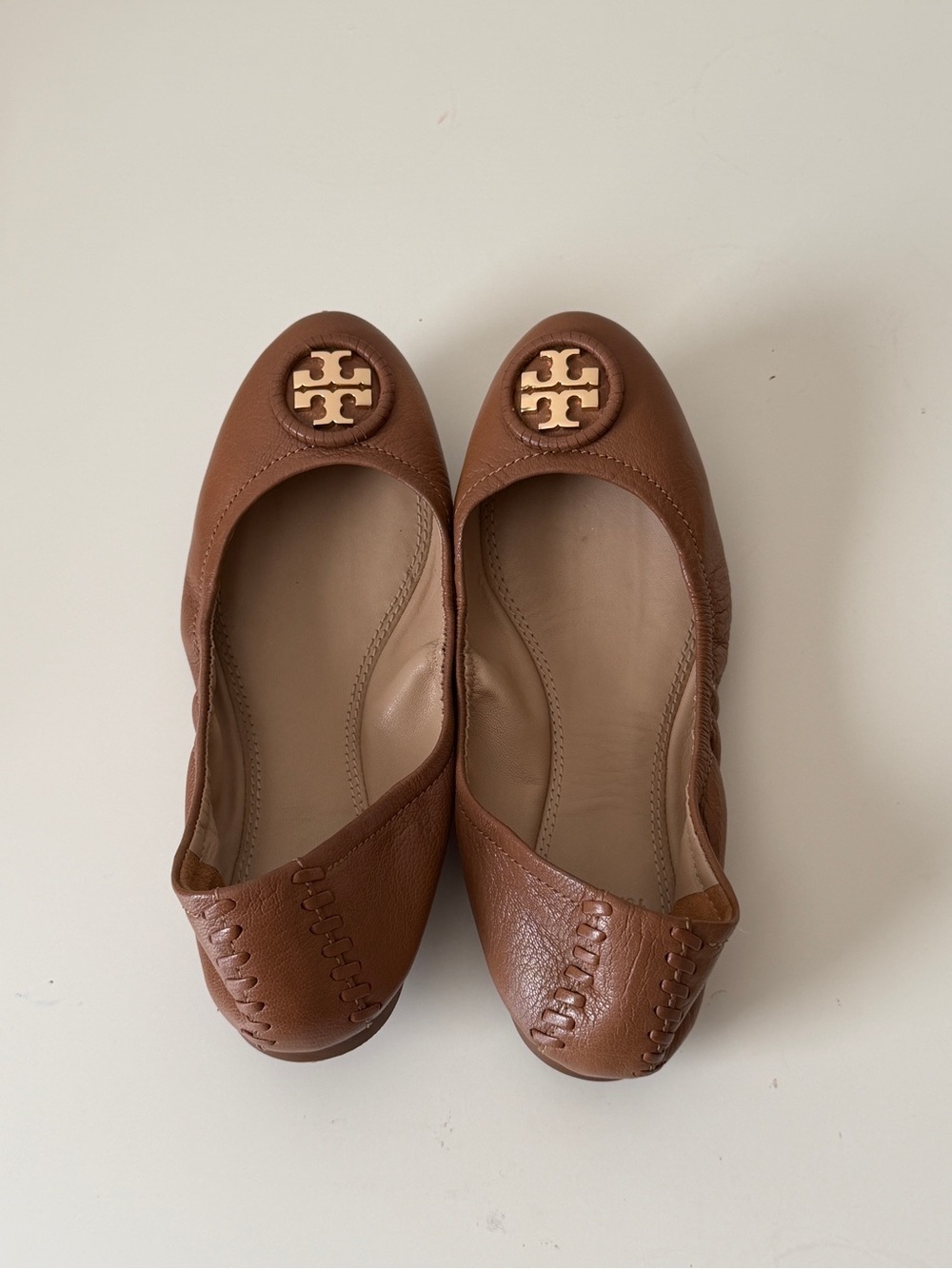 Tory Burch Tan Leather Logo Ballet Flats